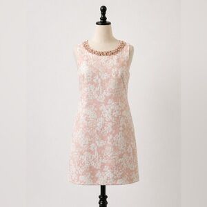 Eliza J Blush Pink Floral Jacquard Beaded Neck Dress | Size 12P Petite